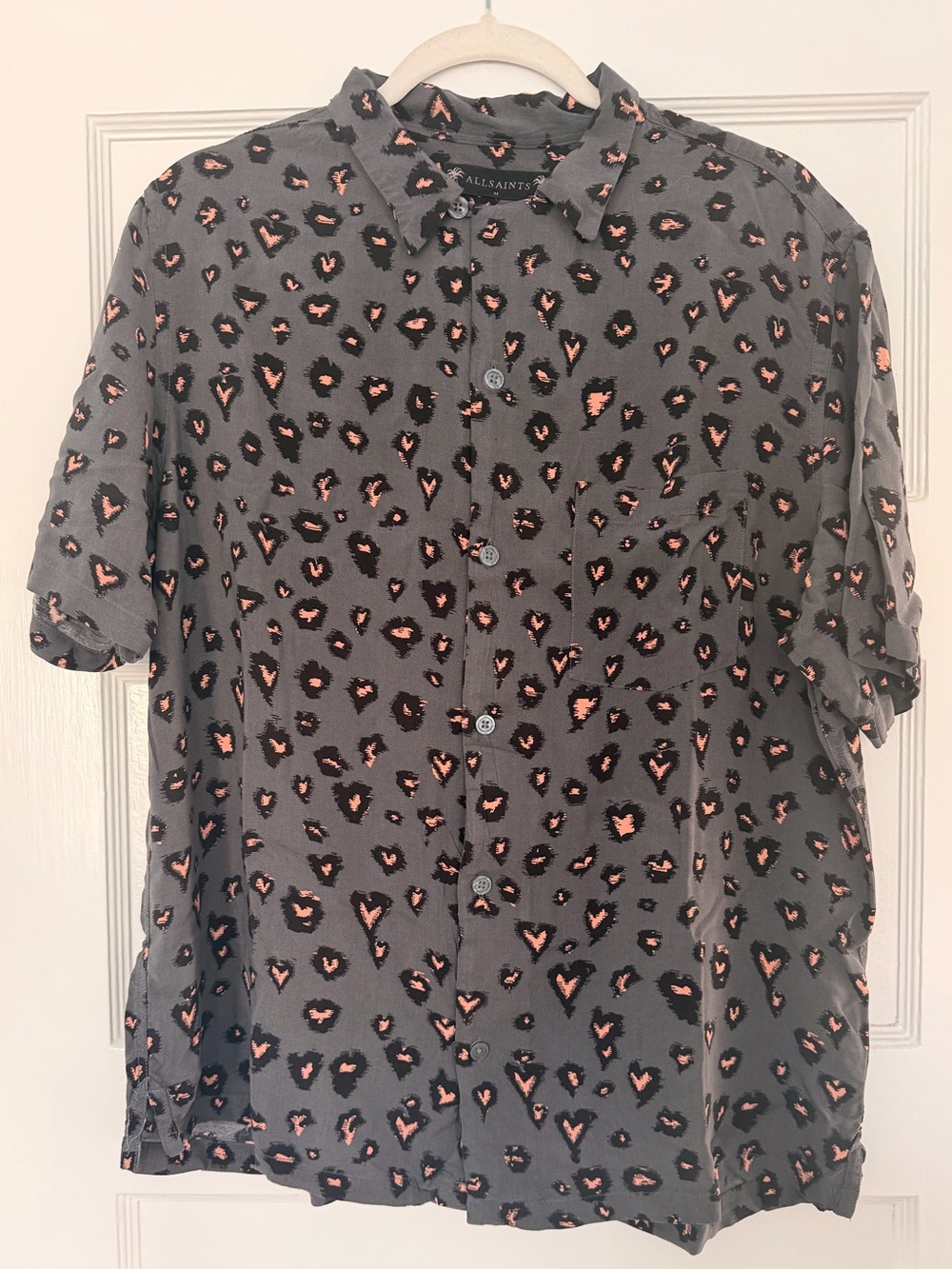 ALLSAINTS Romansu Heart Leopard Print Woven Shirt Sz Medium - Picture 2 of 5